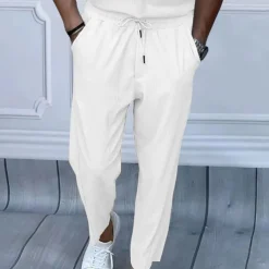 Men's Sweatpants Trousers Straight Leg Sweatpants Pocket Drawstring Elastic Waist Plain Comfort Sports Outdoor Daily Fashion Casual Black White Micro-elastic