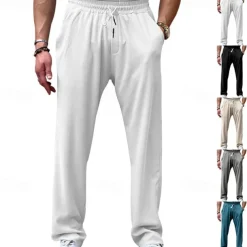 Men's Sweatpants Trousers Straight Leg Sweatpants Pocket Drawstring Elastic Waist Plain Comfort Sports Outdoor Daily Fashion Casual Black White Micro-elastic