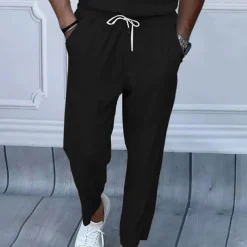 Men's Sweatpants Trousers Straight Leg Sweatpants Pocket Drawstring Elastic Waist Plain Comfort Sports Outdoor Daily Fashion Casual Black White Micro-elastic