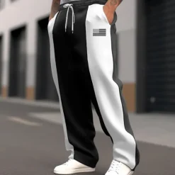 Men's Sweatpants Trousers Straight Leg Sweatpants Pocket Drawstring Elastic Waist Color Block National Flag Comfort Christmas Sports Outdoor Fashion Casual Black Dark Blue Micro-elastic