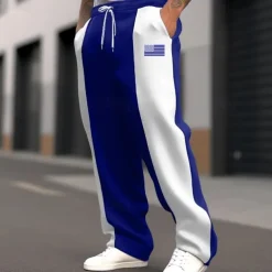Men's Sweatpants Trousers Straight Leg Sweatpants Pocket Drawstring Elastic Waist Color Block National Flag Comfort Christmas Sports Outdoor Fashion Casual Black Dark Blue Micro-elastic