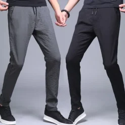Men's Sweatpants Trousers Chinos Chino Pants Jogger Pants Drawstring Elastic Waist Plain Breathable Outdoor Full Length Casual Daily Return to Office Casual Athleisure Black Micro-elastic