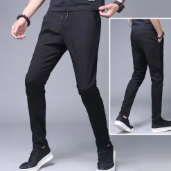Men's Sweatpants Trousers Chinos Chino Pants Jogger Pants Drawstring Elastic Waist Plain Breathable Outdoor Full Length Casual Daily Return to Office Casual Athleisure Black Micro-elastic