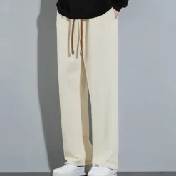 Men's Sweatpants Trousers Straight Leg Sweatpants Pocket Drawstring Elastic Waist Plain Comfort Sports Outdoor Daily Fashion Casual Black Beige Micro-elastic