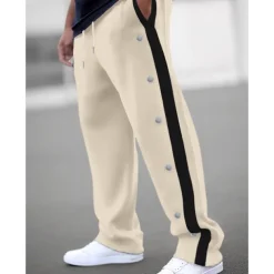 Men's Sweatpants Wide Leg Sweatpants Joggers Trousers Straight Leg Sweatpants Drawstring Elastic Waist Side Button Plain Comfort Breathable Outdoor Daily Going out Fashion Casual Black White