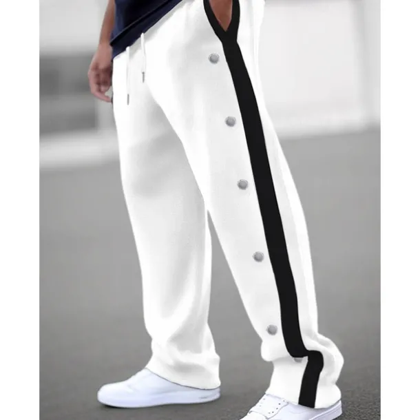Men's Sweatpants Wide Leg Sweatpants Joggers Trousers Straight Leg Sweatpants Drawstring Elastic Waist Side Button Plain Comfort Breathable Outdoor Daily Going out Fashion Casual Black White