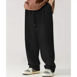 Men's Sweatpants Wide Leg Sweatpants Corduroy Pants Trousers Pocket Drawstring Elastic Waist Plain Comfort Sports Outdoor Daily Fashion Casual Black White Micro-elastic