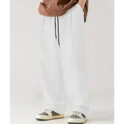 Men's Sweatpants Wide Leg Sweatpants Corduroy Pants Trousers Pocket Drawstring Elastic Waist Plain Comfort Sports Outdoor Daily Fashion Casual Black White Micro-elastic