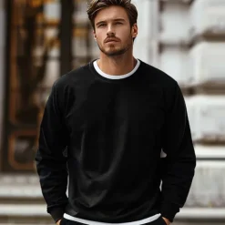Men's Sweatshirt Black Crew Neck Plain Casual Daily Sports non-printing Basic Workout Athletic Fall Winter Clothing Apparel Hoodies Sweatshirts Long Sleeve
