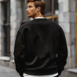 Men's Sweatshirt Black Crew Neck Plain Casual Daily Sports non-printing Basic Workout Athletic Fall Winter Clothing Apparel Hoodies Sweatshirts Long Sleeve