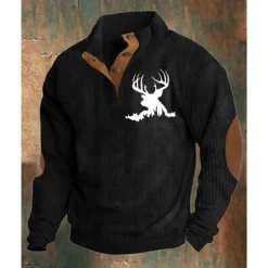 Men's Sweatshirt Black White Army Green Brown Khaki Standing Collar Color Block Reindeer Patchwork Sports & Outdoor Daily Holiday Polyester Corduroy Streetwear Basic Casual Spring & Fall Clothing