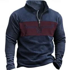Men's Sweatshirt Quarter Zip Sweatshirt Blue Half Zip Color Block Patchwork Sports & Outdoor Daily Holiday Polyester Vintage Casual Thin fleece Fall & Winter Clothing Apparel Hoodies Sweatshirts