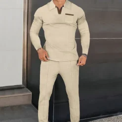 Men's Sweatshirt Tracksuit Sweatsuit Black Royal Blue Khaki Gray Lapel Plain 2 Piece Sports & Outdoor Daily Holiday Streetwear Basic Casual Spring & Fall Clothing Apparel Hoodies Sweatshirts