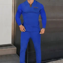 Men's Sweatshirt Tracksuit Sweatsuit Black Royal Blue Khaki Gray Lapel Plain 2 Piece Sports & Outdoor Daily Holiday Streetwear Basic Casual Spring & Fall Clothing Apparel Hoodies Sweatshirts