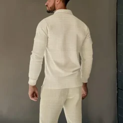 Men's Sweatshirt Tracksuit Sweatsuit Black Royal Blue Khaki Gray Lapel Plain 2 Piece Sports & Outdoor Daily Holiday Streetwear Basic Casual Spring & Fall Clothing Apparel Hoodies Sweatshirts