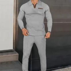 Men's Sweatshirt Tracksuit Sweatsuit Black Royal Blue Khaki Gray Lapel Plain 2 Piece Sports & Outdoor Daily Holiday Streetwear Basic Casual Spring & Fall Clothing Apparel Hoodies Sweatshirts