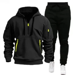 Men's Sweatshirt Tracksuit Sweatsuit Black Navy Blue Khaki Gray Hooded Plain Drawstring 2 Piece Sports & Outdoor Daily Holiday Streetwear Basic Casual Spring & Fall Clothing Apparel Hoodies