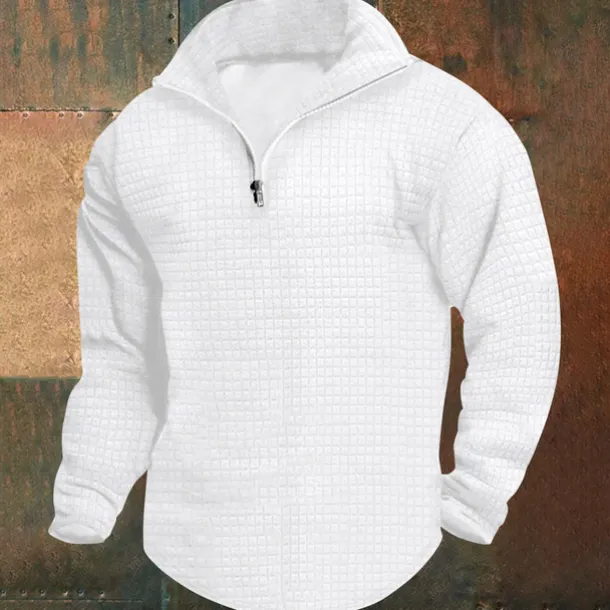 Men's Sweatshirt Waffle Sweatshirt Quarter Zip Sweatshirt Black White Wine Army Green Khaki Half Zip Plain Ribbed Quarter Zip Textured Christmas Daily Holiday non-printing Polyester Streetwear Casual