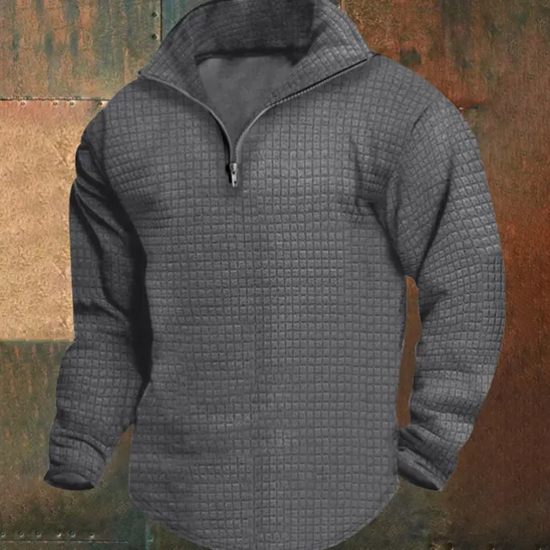 Men's Sweatshirt Waffle Sweatshirt Quarter Zip Sweatshirt Black White Wine Army Green Khaki Half Zip Plain Ribbed Quarter Zip Textured Christmas Daily Holiday non-printing Polyester Streetwear Casual