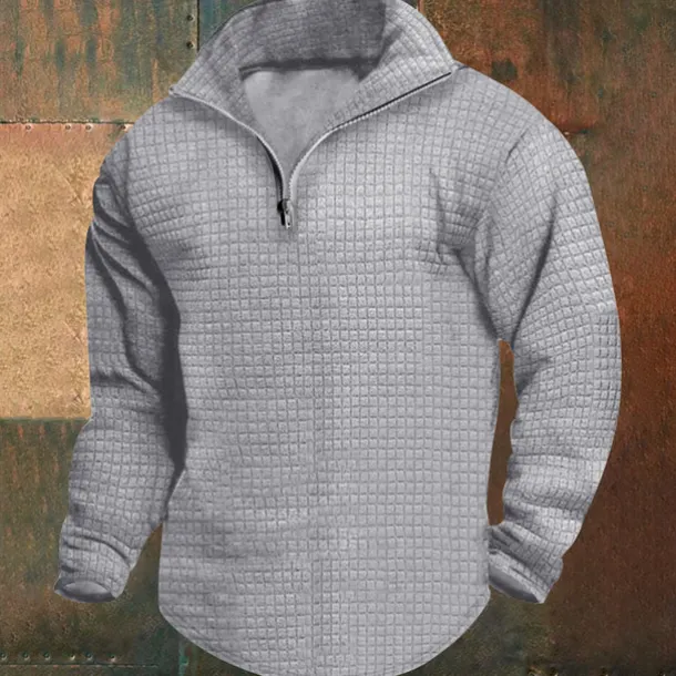 Men's Sweatshirt Waffle Sweatshirt Quarter Zip Sweatshirt Black White Wine Army Green Khaki Half Zip Plain Ribbed Quarter Zip Textured Christmas Daily Holiday non-printing Polyester Streetwear Casual