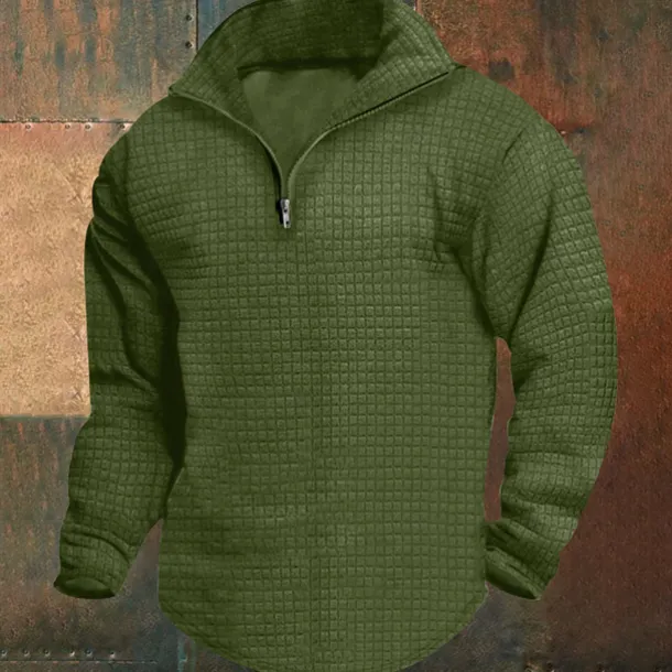 Men's Sweatshirt Waffle Sweatshirt Quarter Zip Sweatshirt Black White Wine Army Green Khaki Half Zip Plain Ribbed Quarter Zip Textured Christmas Daily Holiday non-printing Polyester Streetwear Casual
