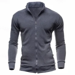 Men's Sweatshirt Zip Up Hoodie Full Zip Sweatshirt Black Wine Army Green Navy Blue Light Grey Standing Collar Plain Zip Up Sports & Outdoor Daily Holiday Polyester Streetwear Basic Casual Spring
