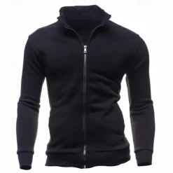 Men's Sweatshirt Zip Up Hoodie Full Zip Sweatshirt Black Wine Army Green Navy Blue Light Grey Standing Collar Plain Zip Up Sports & Outdoor Daily Holiday Polyester Streetwear Basic Casual Spring