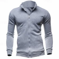 Men's Sweatshirt Zip Up Hoodie Full Zip Sweatshirt Black Wine Army Green Navy Blue Light Grey Standing Collar Plain Zip Up Sports & Outdoor Daily Holiday Polyester Streetwear Basic Casual Spring