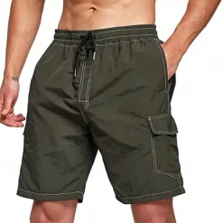 Men's Swim Shorts Board Shorts Swim Trunks Solid / Plain Color Quick dry Breathable Drawstring Elastic Waist Vacation Beach Hawaiian Casual Black White