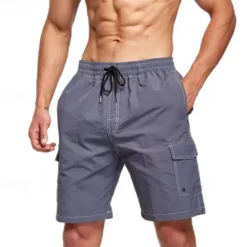 Men's Swim Shorts Board Shorts Swim Trunks Solid / Plain Color Quick dry Breathable Drawstring Elastic Waist Vacation Beach Hawaiian Casual Black White