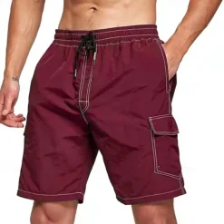 Men's Swim Shorts Board Shorts Swim Trunks Solid / Plain Color Quick dry Breathable Drawstring Elastic Waist Vacation Beach Hawaiian Casual Black White