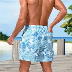 Men's Swim Shorts Board Shorts Swim Trunks Print Quick dry Breathable Drawstring Elastic Waist Vacation Beach Hawaiian Casual Blue