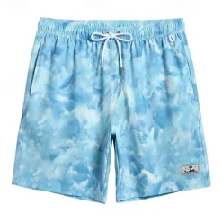 Men's Swim Shorts Board Shorts Swim Trunks Print Quick dry Breathable Drawstring Elastic Waist Vacation Beach Hawaiian Casual Blue