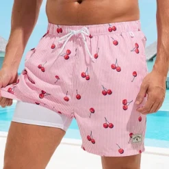 Men's Swim Shorts Board Shorts Swim Trunks Print Quick dry Breathable Drawstring Elastic Waist With Compression Liner Vacation Beach Hawaiian Casual Lake Blue Pink