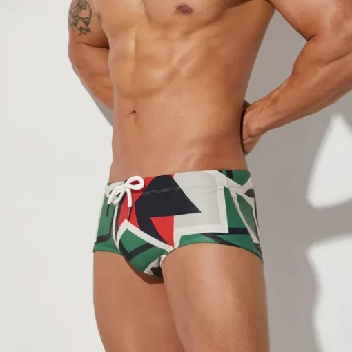 Men's Swim Shorts Swim Briefs Daily Wear Vacation Summer Beach Swimming Quick Dry Soft Comfortable Drawstring Elastic Waist Color Block Short Gymnatics Casual Activewear Green Low Waist