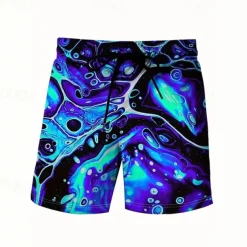 Men's Swim Trunks Swim Shorts 4-Way Stretch Fabric Board Shorts Bottoms Drawstring with Pockets Swimming Surfing Beach Water Sports Printed Summer Spring