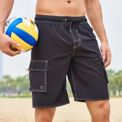 Men's Swim Trunks Swim Shorts Board Shorts Bottoms Drawstring with Pockets Swimming Surfing Beach Water Sports Solid Colored Summer Spring
