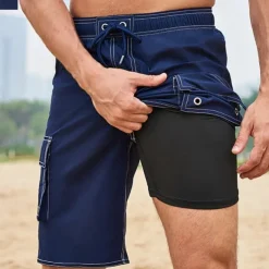 Men's Swim Trunks Swim Shorts Board Shorts Bottoms Drawstring with Pockets Swimming Surfing Beach Water Sports Solid Colored Summer Spring