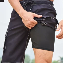 Men's Swim Trunks Swim Shorts Board Shorts Bottoms Drawstring with Pockets Swimming Surfing Beach Water Sports Solid Colored Summer Spring