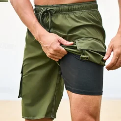 Men's Swim Trunks Swim Shorts Board Shorts Bottoms Drawstring with Pockets Swimming Surfing Beach Water Sports Solid Colored Summer Spring