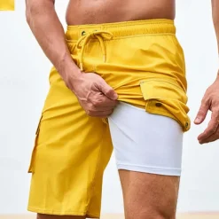 Men's Swim Trunks Swim Shorts Board Shorts Bottoms Drawstring with Pockets Swimming Surfing Beach Water Sports Solid Colored Summer Spring