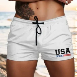 Men's Swim Trunks Swim Shorts Board Shorts USA Quick dry Breathable Drawstring with Mesh lining Elastic Waist Vacation Beach Hawaiian Casual White Light Green