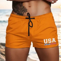 Men's Swim Trunks Swim Shorts Board Shorts USA Quick dry Breathable Drawstring with Mesh lining Elastic Waist Vacation Beach Hawaiian Casual White Light Green