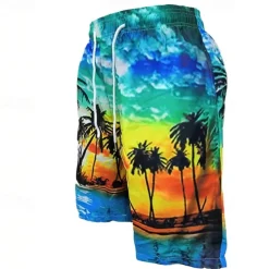 Men's Swim Trunks Swim Shorts Board Shorts Bottoms Drawstring with Pockets Swimming Surfing Beach Water Sports Tropical Printed Summer Spring