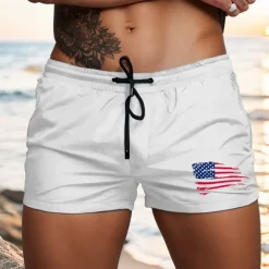 Men's Swim Trunks Swim Shorts Board Shorts National Flag Quick dry Breathable Drawstring with Mesh lining Elastic Waist Vacation Beach Hawaiian Casual White Light Green