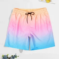 Men's Swim Trunks Swim Shorts Board Shorts Bathing Suit Drawstring with Pockets Swimming Surfing Beach Water Sports Gradient Summer Spring
