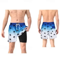 Men's Swim Trunks Swim Shorts Board Shorts Bottoms Drawstring 2 in 1 with Pockets Swimming Surfing Beach Water Sports Printed Summer Spring