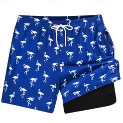 Men's Swim Trunks Swim Shorts Board Shorts Bottoms Drawstring 2 in 1 with Pockets Swimming Surfing Beach Water Sports Printed Summer Spring
