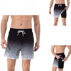 Men's Swim Trunks Swim Shorts Board Shorts Bottoms Drawstring 2 in 1 with Pockets Swimming Surfing Beach Water Sports Printed Summer Spring