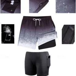 Men's Swim Trunks Swim Shorts Board Shorts Bottoms Drawstring 2 in 1 with Pockets Swimming Surfing Beach Water Sports Printed Summer Spring